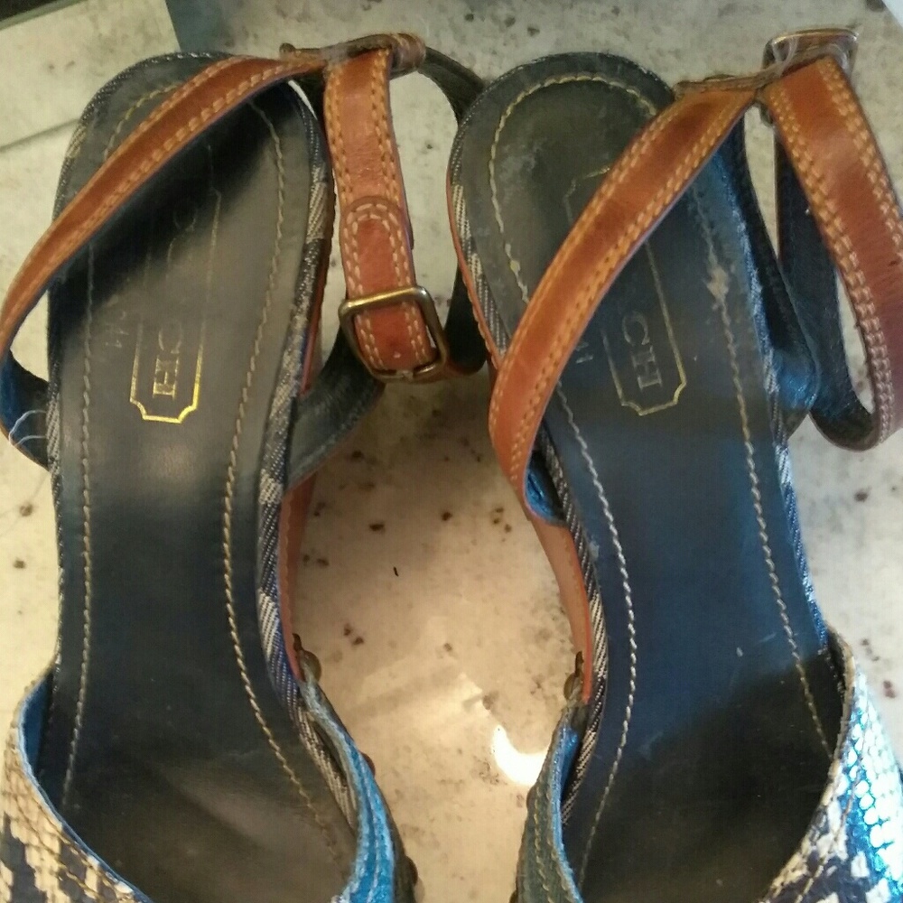 Authentic Coach Patchwork Denim/ Leather Wedges - image 3